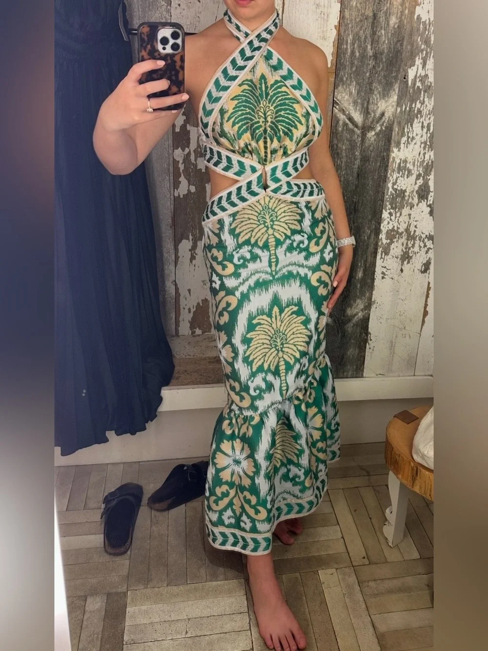 LACE The Label Anthropologie Vacation Resort wear Halter Cutout Maxi Dress Green - Picture 4 of 7